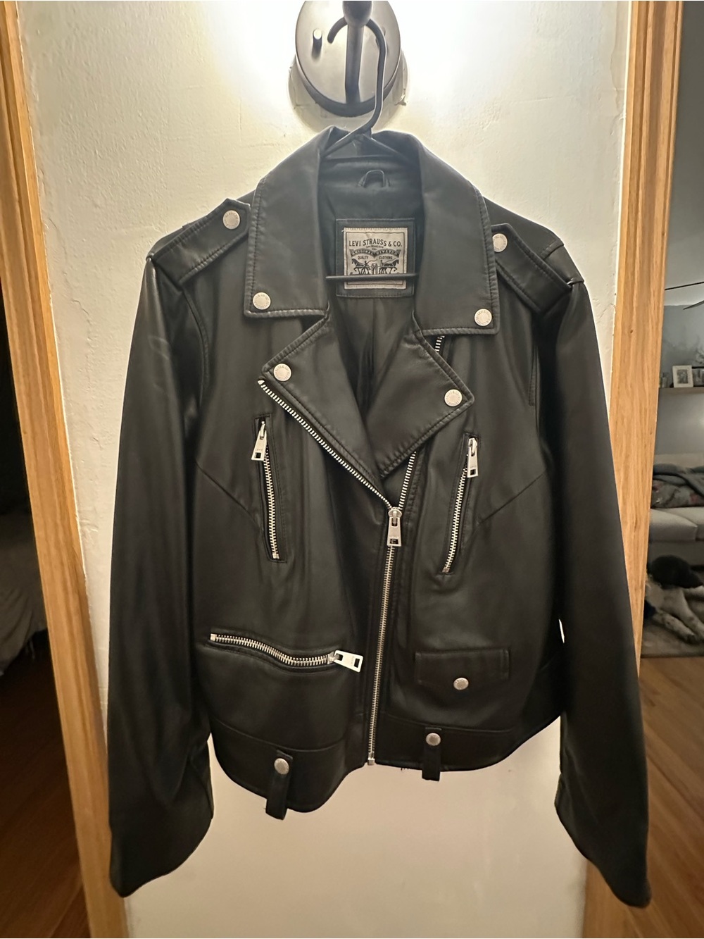Levi's Black Faux Leather Biker Jacket with Silver Hardware